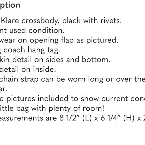 COACH Klare Crossbody bag. Used twice see photos for measurements and condition. - Picture 2 of 11